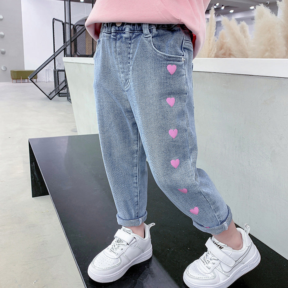 Girls' Casual Thin "Love" Stretch Denim Jeans — Premium Apparel Deal | Everyday Home Deal