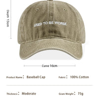 Funny Slogan Used To Be Worse Vintage Washed Dad Hat Unisex Casual Travel Streetwear Baseball Cap