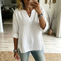 Loose Casual V-neck Three-quarter-sleeve T-shirt For Women