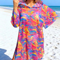 Printed Beach Three Quarter Sleeve One Piece Swimsuit Cover Up