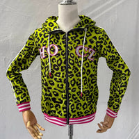 Yellow Leopard-Print Hoodie With Devil Horns For Women