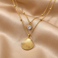 Women’s Gold Shell Jewelry Set – Stainless Steel Necklace, Bangle, Earrings & Ring | Everyday Home Deal