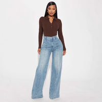 Straight-leg Washed Street-style Womens Jeans