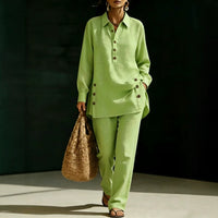Long-sleeve Shirt And Casual Trousers Two-piece Set