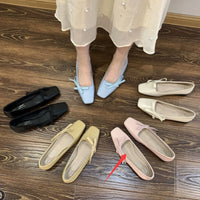 Milk-yellow Square-toe Low-cut Gentle Pumps