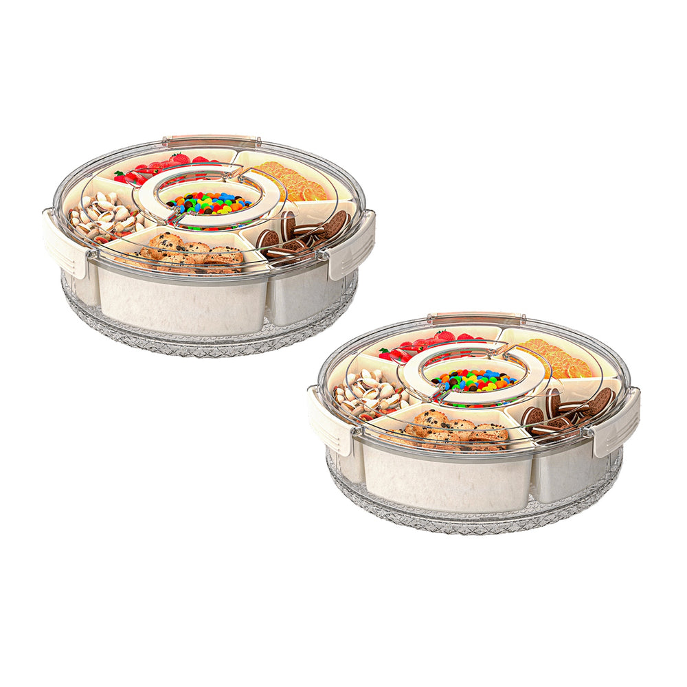 2Pcs 360° Rotating Snack Tray with Lid Handle & 6 Dividers | Everyday Home Deal