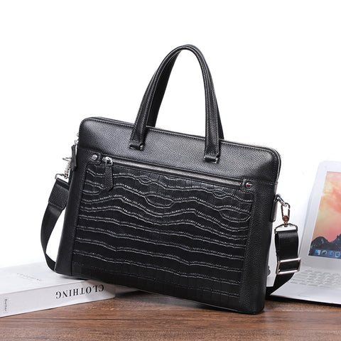 Men's Premium Top-Grain Leather Crocodile-Pattern Double-Zipper Briefcase - Premium Apparel Deal | Everyday Home Deal