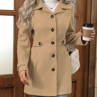 Women's Solid Color Wool Blend Coat, Fashion Lapel Button Up Casual Elegant Overcoat For Autumn