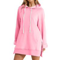 Womens Solid-color Hooded Mid-length Sweatshirt Now Available