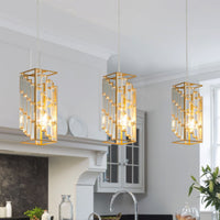 4inch Modern Crystal Pendant Light - 3 Pack, Adjustable Hanging Ceiling Lamp With Crystal Prism Design For Dining Room, Kitchen Island, And Living Room -Golden Finish