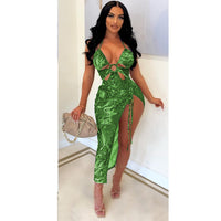 Women's Clothing Printed Lace Up Iron Hoop Beachwear Two-piece Set
