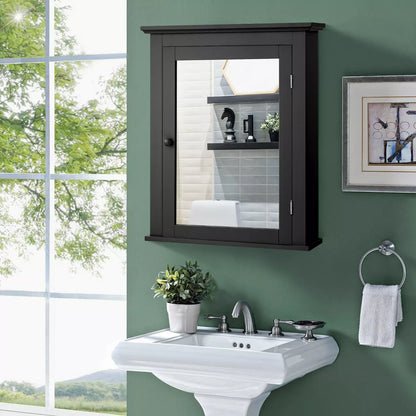 Costway room Mirror Cabinet Wall Mounted Adjustable Shelf Medicine Grey/Black