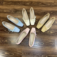 Milk-yellow Square-toe Low-cut Gentle Pumps