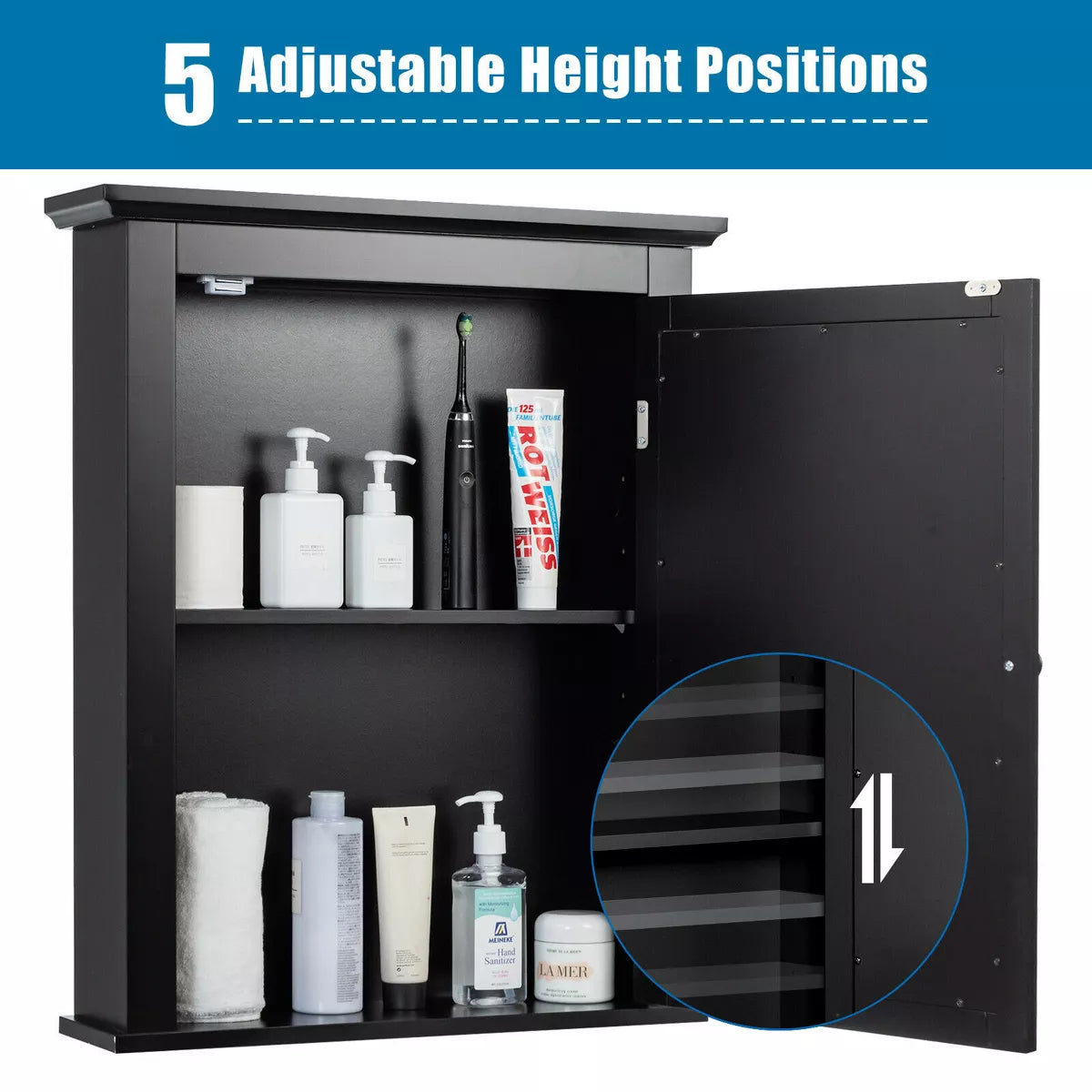 Costway room Mirror Cabinet Wall Mounted Adjustable Shelf Medicine Grey/Black