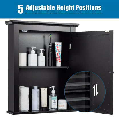 Costway room Mirror Cabinet Wall Mounted Adjustable Shelf Medicine Grey/Black