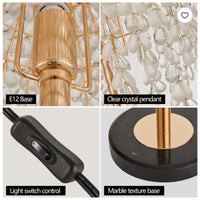 19 Inch Height Elegant Crystal Table Lamp Vintage Waterfall Design With Teardrop Grape Crystal Bead String Shades And Marble Textured Base For Living Room, Bedroom, Or Office Bulb Not Included