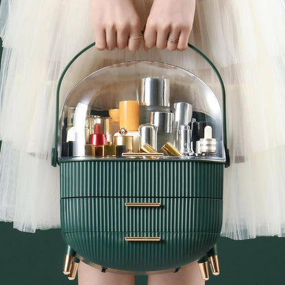 Makeup Storage Organizer Display Case with 2-Layer Storage Box and Transparent Cover, for Bedroom Vanity Desk in Green