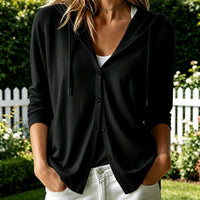 Fashion Women's Solid Color Hooded Long Sleeve Button Down Loose Cardigan