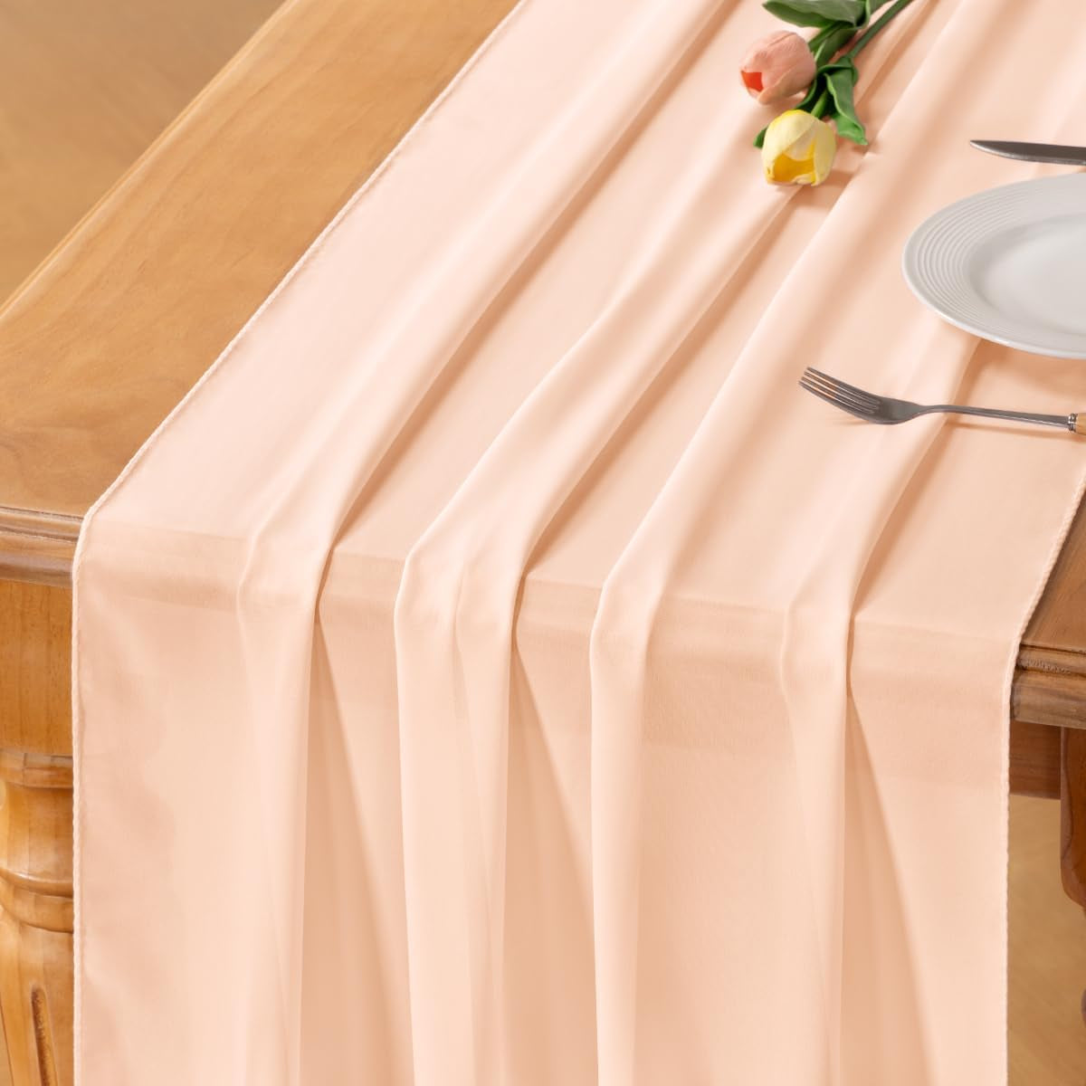 Beige Chiffon Table Runner Summer Boho Rustic 10Ft 29X120 Inches Wedding Centerpiece Runner Decor Sheer Bridal Shower Birthday Party Decorations