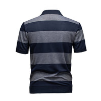 Men's Navy & Grey Horizontal Striped Knit Polo Shirt - Premium Apparel Deal | Everyday Home Deal