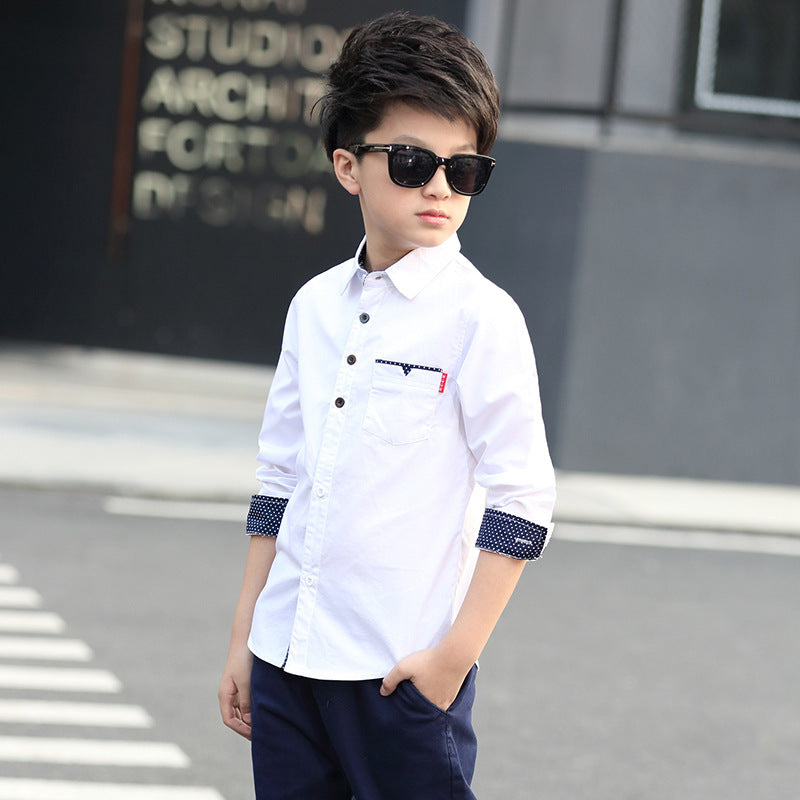 Boys' Spring & Autumn Trendy Polka Dot Long-Sleeve Lapel Shirt — Premium Student Apparel | Everyday Home Deal
