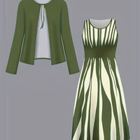 Color-block Elegant And Sophisticated Professional Coat Paired With A Dress Set