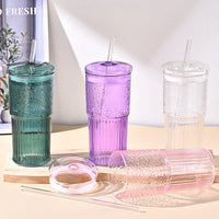 20 Oz Purple Glass Straw Cups 2-Pack with Lids – Borosilicate Heat-Resistant Drinking Cups for Juice, Milk & Cold Drinks | Everyday Home Deal