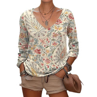New Womens Casual V-neck Long-sleeve Top