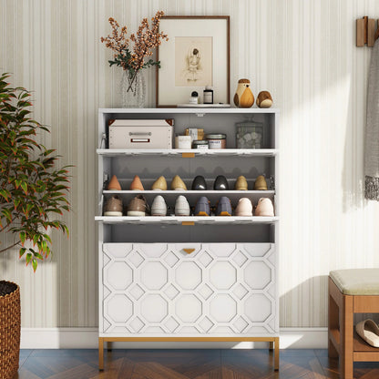 Shoe Organizer 24 Pairs Wood Shoe Storage Cabinet with Drawers