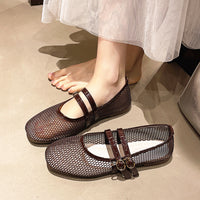 Round-toe Peep-toe Flat-heeled Buckle Sandals