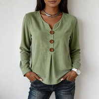 V-neck Buttoned Fashion Casual Long-sleeve Top
