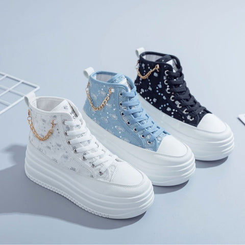 Women's Denim Fashion Casual Chain-Strap Platform Shoes - Premium Apparel Deal | Everyday Home Deal