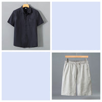 Men's Pure Linen Shorts and Short Sleeve Shirt Set - Summer Loose Casual Lightweight Outfit - Premium Apparel Deal | Everyday Home Deal