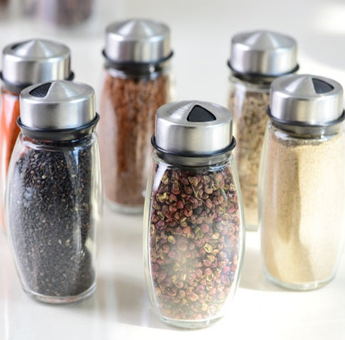 7-Piece Glass Spice Jar Set with Rack | 6 Condiment Jars | Everyday Home Deal