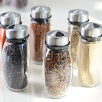 7-Piece Glass Spice Jar Set with Rack | 6 Condiment Jars | Everyday Home Deal