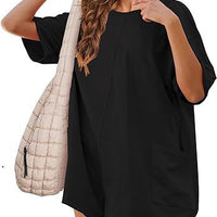 Relaxed-fit Casual Short-sleeve V-neck Backless Jumpsuit With Shorts
