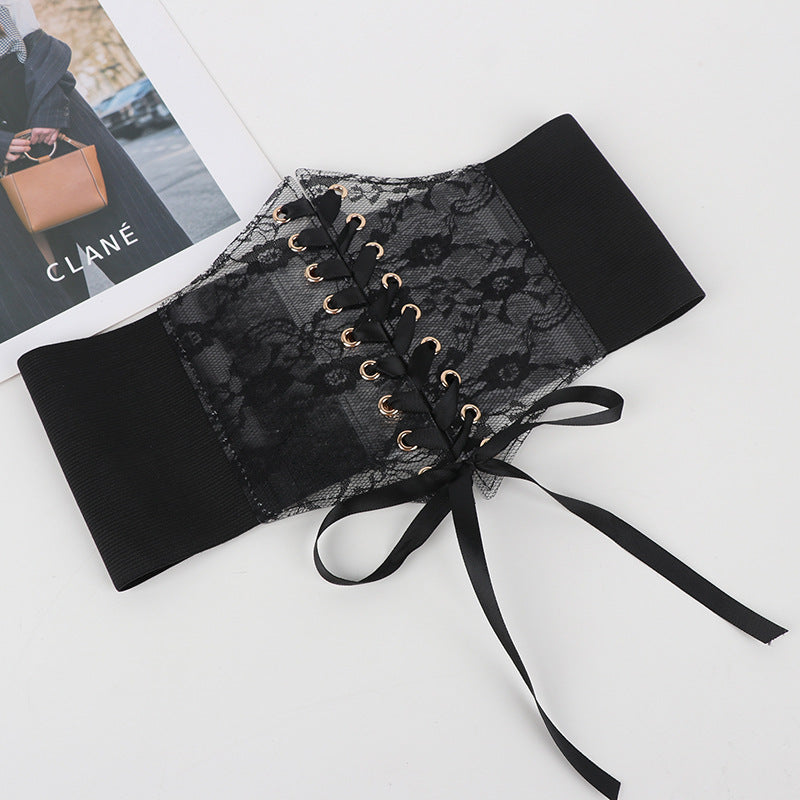 Transparent Lace Elastic Waist Belt For Women Ultra-wide Cincher Strap