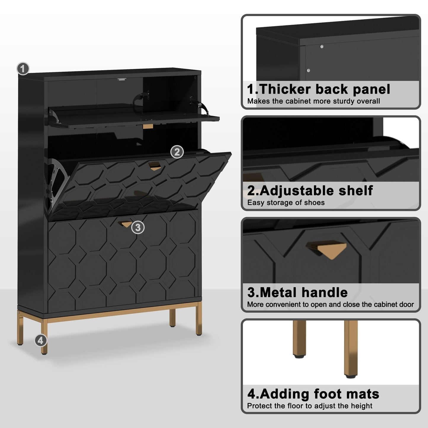 Shoe Organizer 24 Pairs Wood Shoe Storage Cabinet with Drawers