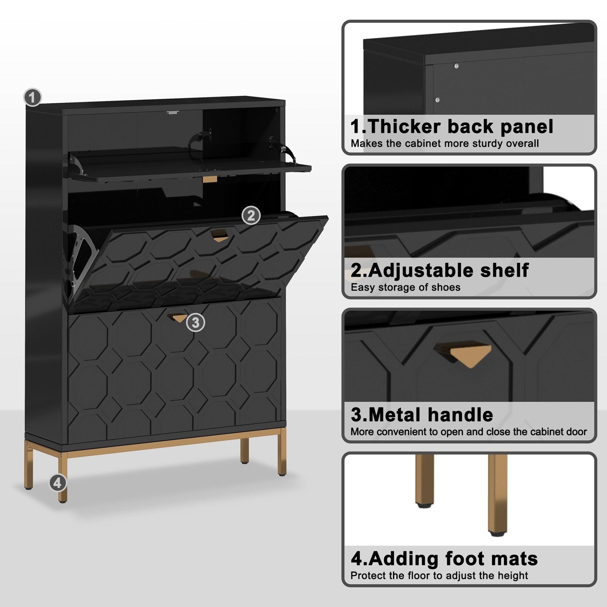 Shoe Organizer 24 Pairs Wood Shoe Storage Cabinet with Drawers