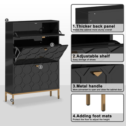 Shoe Organizer 24 Pairs Wood Shoe Storage Cabinet with Drawers