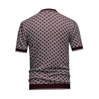 Men's Short Sleeve Knit Polo Shirt (Burgundy Diamond Geometric Jacquard) - Premium Apparel Deal | Everyday Home Deal