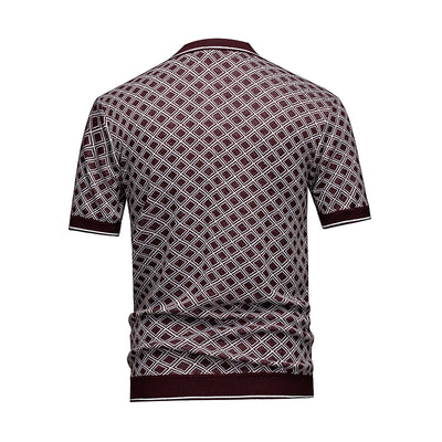 Men's Short Sleeve Knit Polo Shirt (Burgundy Diamond Geometric Jacquard) - Premium Apparel Deal | Everyday Home Deal