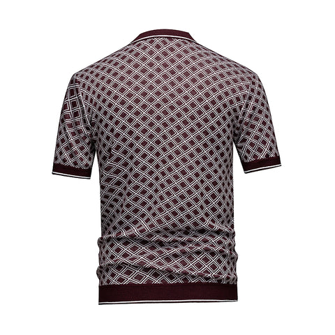 Men's Short Sleeve Knit Polo Shirt (Burgundy Diamond Geometric Jacquard) - Premium Apparel Deal | Everyday Home Deal