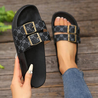 Womens Retro Plus-Size Platform Sandals With Double Buckles