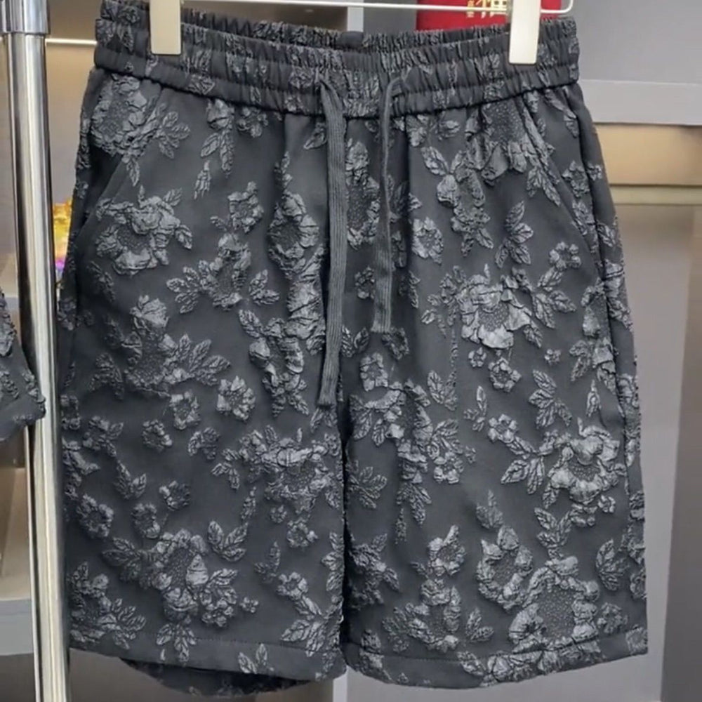 Mens Summer New Arrival Casual Set With Embossed Floral Pattern
