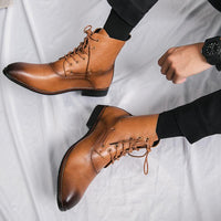 Mens Shoes British-style Height-increasing Leather Boots Hairstylist-pointed-toe Leather Shoes