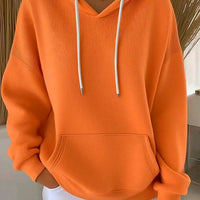 Casual Solid-color Trendy Hoodie With Drawstring Long-sleeve Hooded Sweatshirt