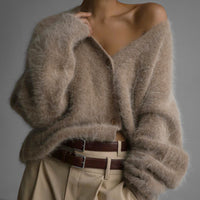 Loose V-neck Button Cardigan Fall Winter Fashion Single Breasted Knitted Sweater Top Women's Clothing