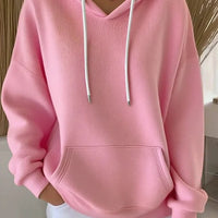 Casual Solid-color Trendy Hoodie With Drawstring Long-sleeve Hooded Sweatshirt