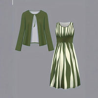 Color-block Elegant And Sophisticated Professional Coat Paired With A Dress Set